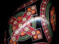 Fire Flower Rhea Ukrainian Easter Egg Pysanky By So Jeo : Pysanky Pysanka ukraine Ukrainian Easter Egg batik art sojeo rhea red flowers floral orange stars leaves